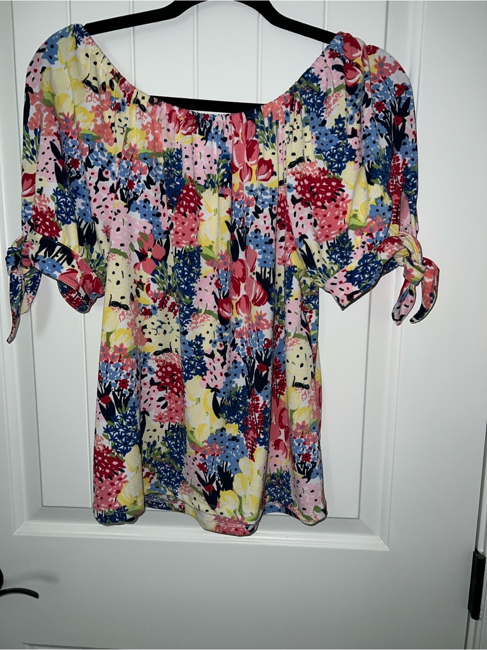 Bundle of 2 Charter Club Floral Off-Shoulder Tie-Sleeve Tops